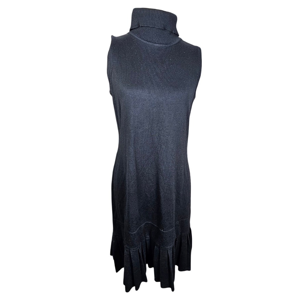 Calvin Klein  Black Sleeveless‎ Knit Sweater Dress Turtleneck Pleated Bottom